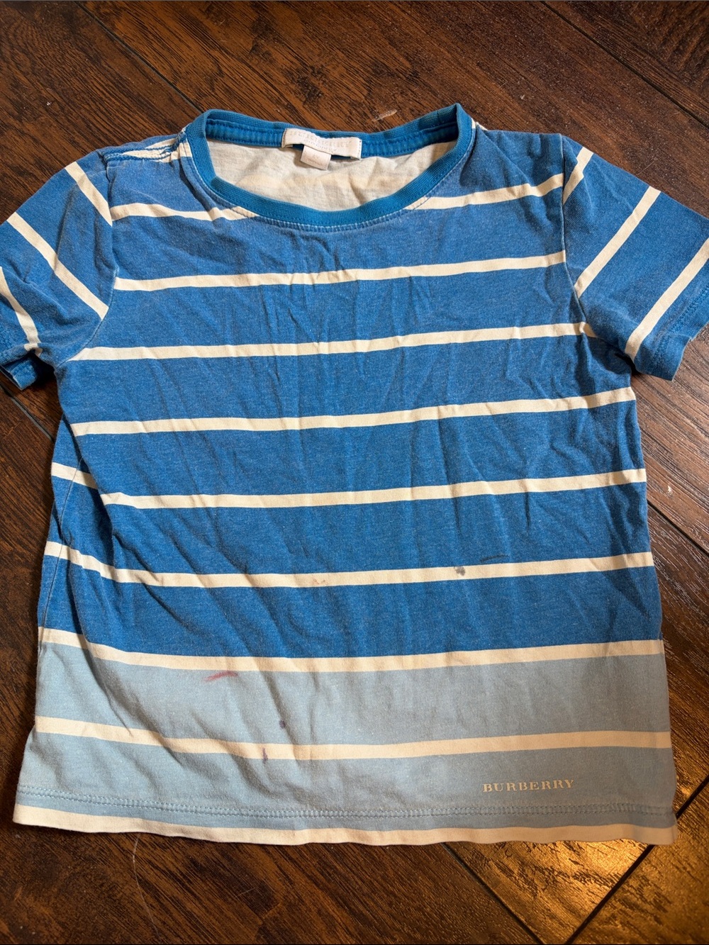 Burberry Blue and White Striped Kids' Short Sleeve Tee